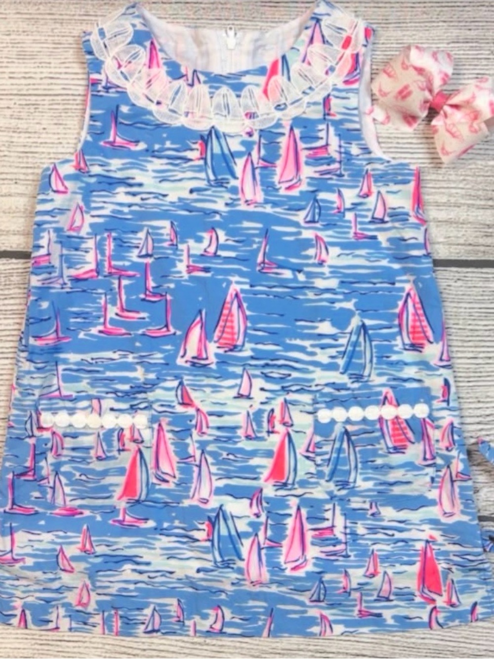 Sleeveless Sailboat Shift Dress in Blue and Pink
